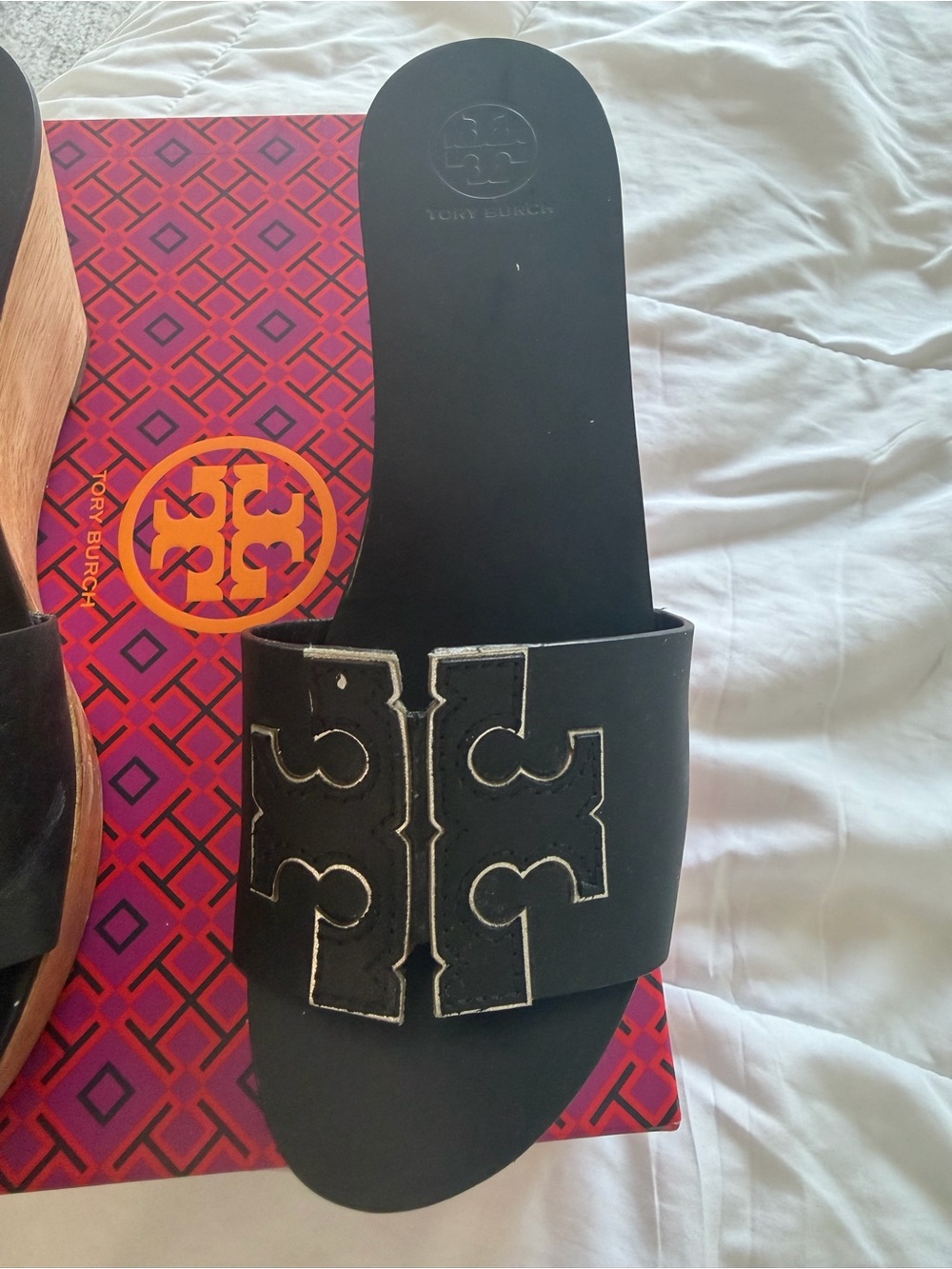 Tory Burch Black Slide Sandal with Contrast Logo